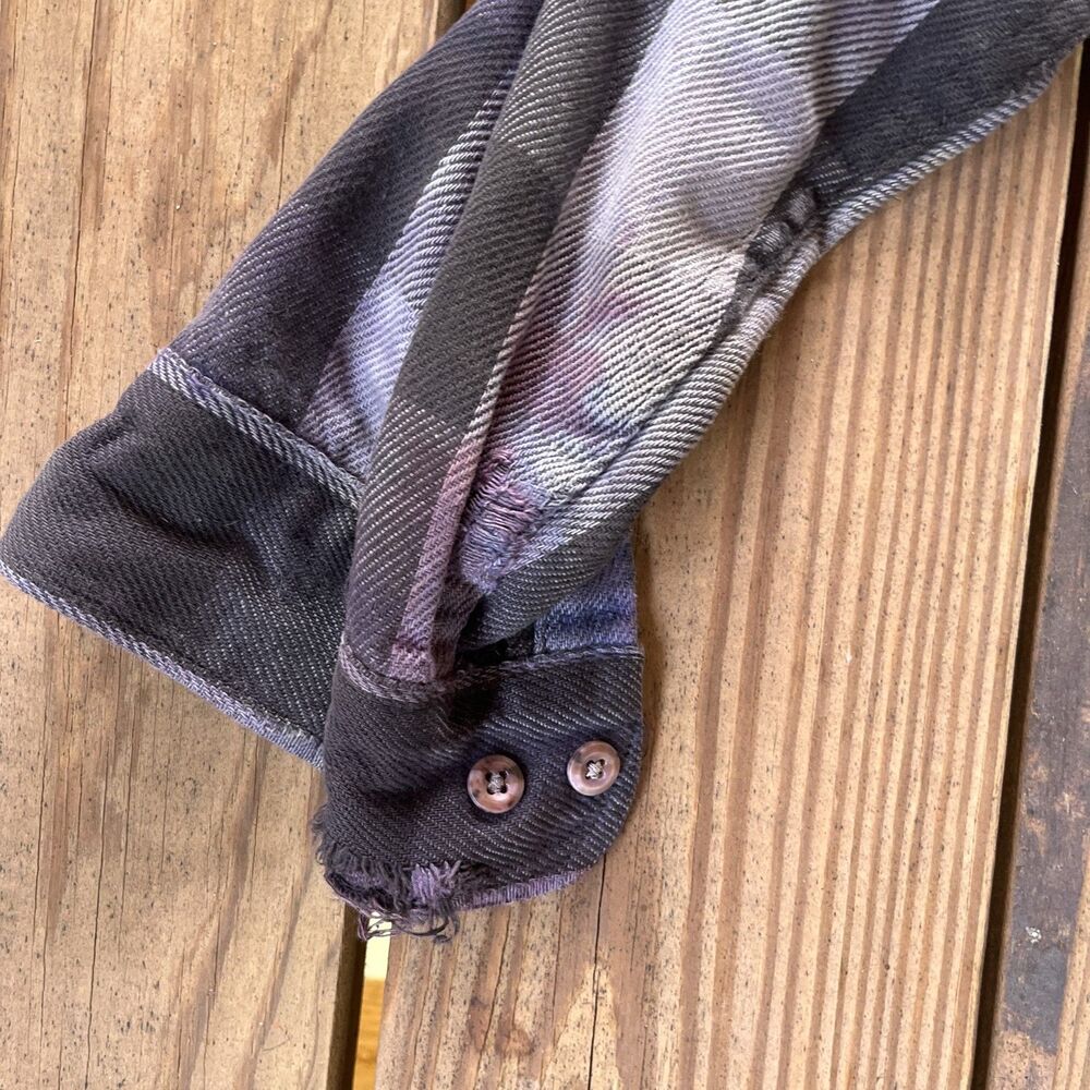 Handmade Tie Dye Purple & Black Plaid Utility Shirt Shacket - Unisex Size Large - Picture 3 of 9